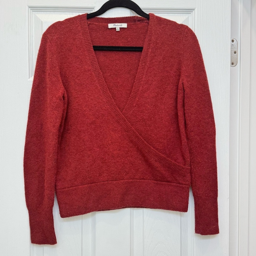 Madewell Red Wrap-Front Pullover Sweater in Coziest Yarn XS